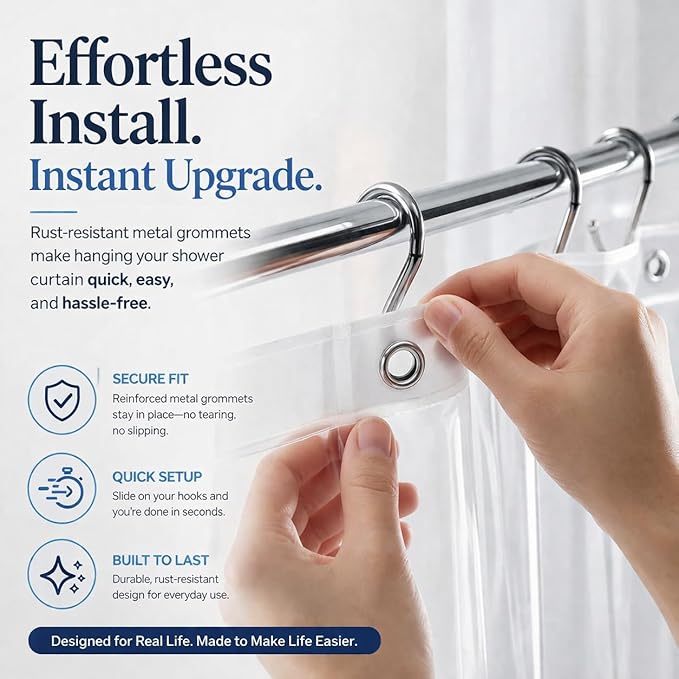 EHZNZIE White Shower Curtain Liner 72x72, PEVA Waterproof Bath Curtain, No Chemical Smell, 3 Weighted Magnets, Durable with Rustproof Metal Grommets