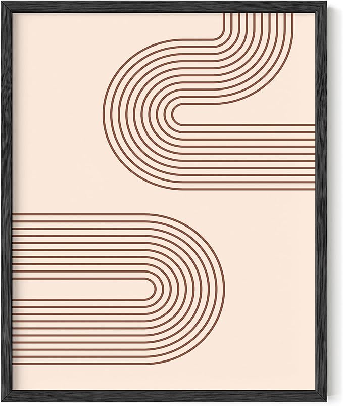 Y2K BOO Abstract Double Wavy Arch UNFRAMED Wall Art Minimalist S-Shape Lines Earth Tones Terracotta Brown 16x20 Inch Heavyweight Paper Boho Geometric Studio Decor