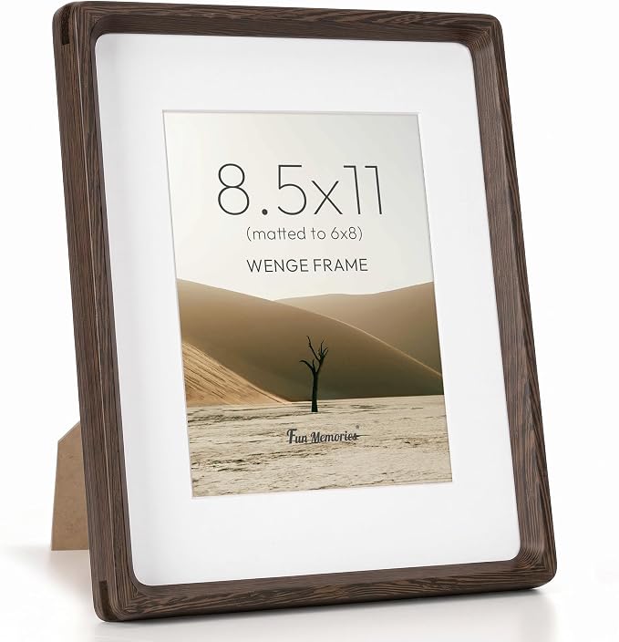 8.5 by 11 Picture Frame, Natural Wenge Wood Photo Frames with HD Tempered Glass, Handcrafted Rounded Corner 8.5 x 11 Wooden Frames Matted to 6x8 Photos, 8.5x11 Frame, Tabletop or Wall Display