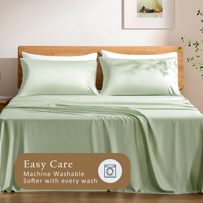 TOSMO Luxury Cooling Pillowcase Set of 2 | FSC® Certified | Viscose from Organically Grown Bamboo | Breathable Silky Soft Pillowcases with Envelope Closure [Standard, Tea Green]
