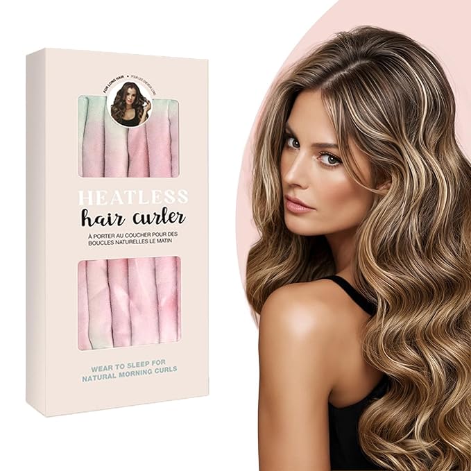 Heatless Curling Rod - Heatless Hair Curler for Overnight Curls, Soft Hair Curlers to Sleep In, Heatless Curlers for Women, No Heat Curls (6Pcs +1 Pcs chin strap) (Sunset Tie Dye, 10IN)