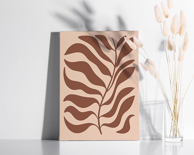 Abstract Organic Leaf Silhouette Wrapped Canvas Wall Art Botanical Shapes Earth Tones Terracotta 12x16 Inch Gallery Stretched Modern Nature Home Art
