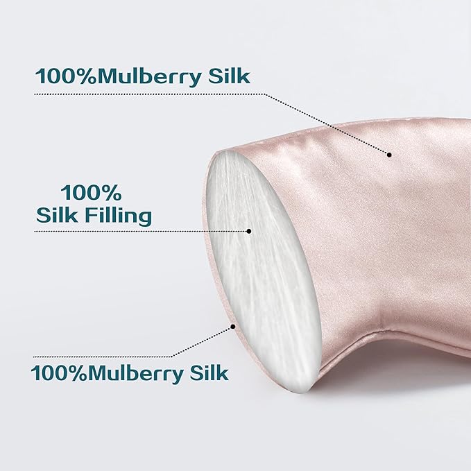 100% 22 Momme 6A Grade Double-Sided Pure Mulberry Silk Eye Mask Soft Breathable Sleep Blindfold with Elastic Headband for Men and Women Pack of 1 (Pink)