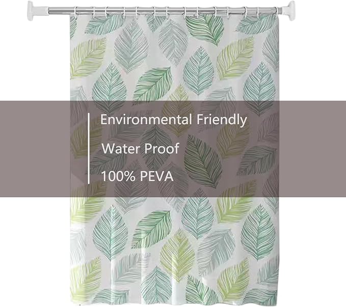 TIKABC Shower Curtain Liner, 4G PEVA Shower Liner, Plastic Waterproof Shower Curtains, with Grommet Holes and 3 Magnetic Weights(Colored Leaves)