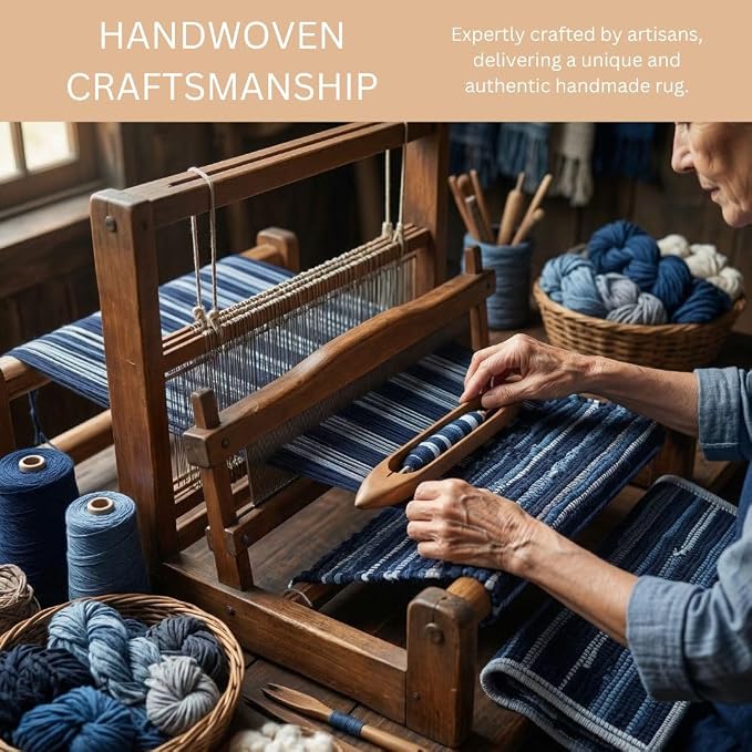 WeWove Hand Woven Chindi Rug Cotton - Boho Rustic Farmhouse Area Accent Throw Rug - Area Floor Carpet for Bedroom Living Room Kitchen Dorm Entryway Hallway - 20x32 inch Area Rug Blue Multi