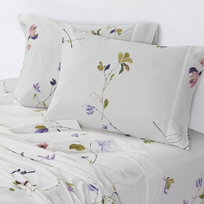 AZORES HOME King Organic Cotton Sateen Sheet Set - Deep Pocket, 300 Thread Count, 4-Piece Luxury Bedding, Selena Multicolor