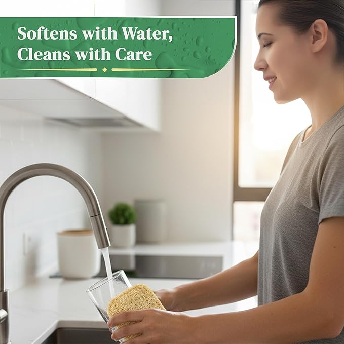 Natural Loofah Kitchen Sponge (3 Pack) - Natural Sponges for Dishes - Eco Friendly and Compostable Sponges - Biodegradable Plant Based Kitchen Dish Sponge - Plastic Free Dish Scrubber