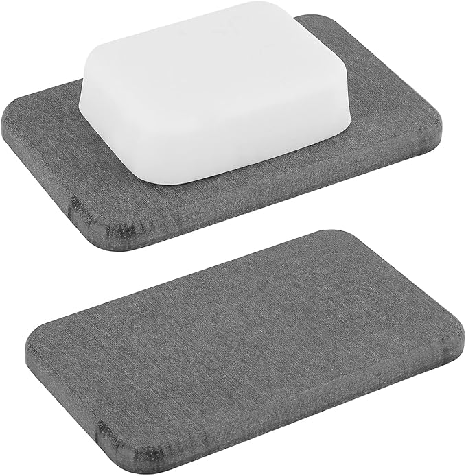 Adorila 2-Pack Diatomite Soap Dish - Instant Dry Bar Soap Holder for Bathroom & Kitchen Sink (Grey)