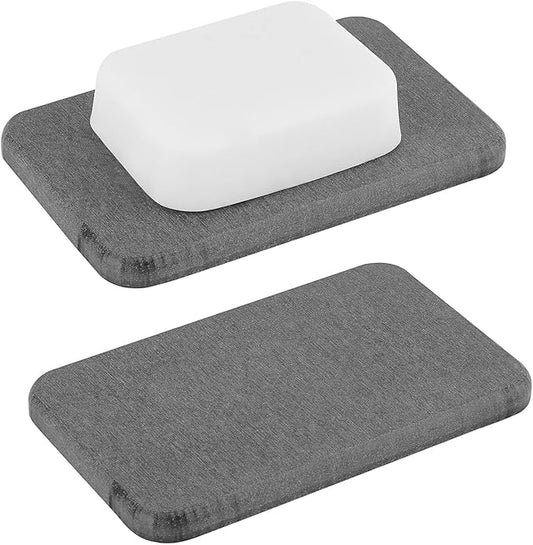 Adorila 2-Pack Diatomite Soap Dish - Instant Dry Bar Soap Holder for Bathroom & Kitchen Sink (Grey)