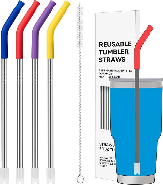 30 oz Straight Metal Straws with Silicone Tip for 30 oz Tumbler | 6 Pcs Stainless Steel Reusable Drinking Metal Straw for YETI, STANLEY, US Acrylio, BJPKPK, Simple Modern and so on