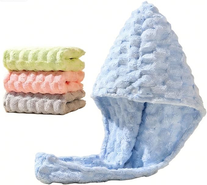 Hair Dry Tower Turban Wrap Made of Microfiber, Swiftly Drying Towels for Women, Soft Airy Quick Dry Turban for Curly & Long Hair‌，Soft Lightweight Fast Dry (Style2 Blue Gray)