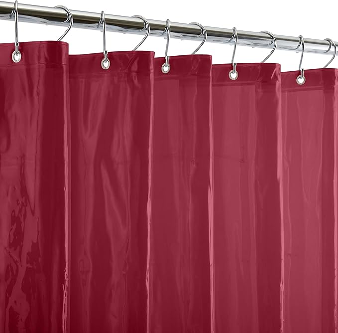 Bath Bliss Heavy Shower Curtain Liner, 12 Rust Resistant Metal Grommets, 3 Weighted Magnet Hem, Burgundy