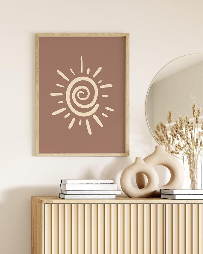 Y2K BOO Abstract Spiral Sun UNFRAMED Wall Art Swirl Sunburst Print Earth Tones Terracotta Tan Mid Century Modern 12x16 Inch Heavyweight Paper Studio Decor