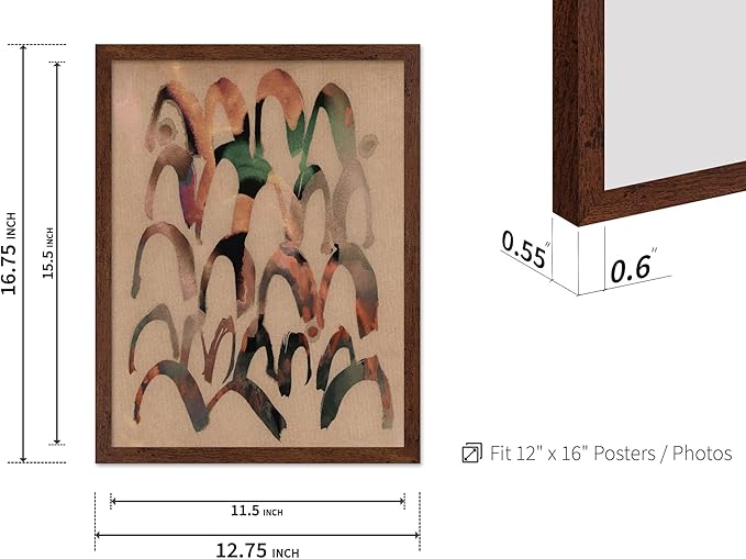 Monem Art Abstract Arch Mark Making Painting Print - Contemporary Peach and Mocha Art Poster - Wall Decor for Living Room, Bedroom or Office - 12x16 Brown Framed Wall Art by Renee Stramel