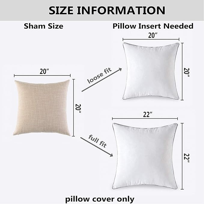 Kevin Textile Decoration Supersoft Linen Cushion Covers Square Throw Pillows Cover for Couch, 50x50 cm, Set of 2, Light Beige