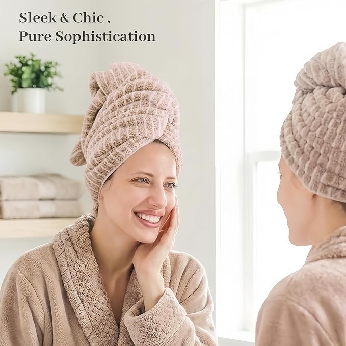 ROLSHOL 2 Packs Large Microfiber Hair Towels for Women, Super Absorbent & Quick Dry Hair Towel Wrap for Curly Hair Long & Short Hair- Anti-Frizz Hair Turbans for Wet Hair - 27.5''*39.4
