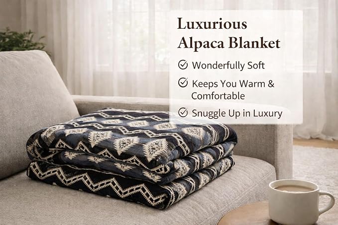 Alpaca Wool Blanket Queen 94x78 in | Ultra Soft, Non-Itchy & Breathable | Premium Alpaca Blanket | Warm, Hypoallergenic Natural Fiber | Handmade Luxury Throw for Bed or Sofa (Otavalo Black Gray)