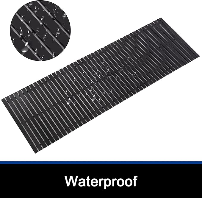 Bath Mat Bathroom Runner Long Large Rugs Floor Wood Shower Bathtub Waterproof Non Slip Accessories 16x48 Inch Easy to Clean, Black, 1 pc