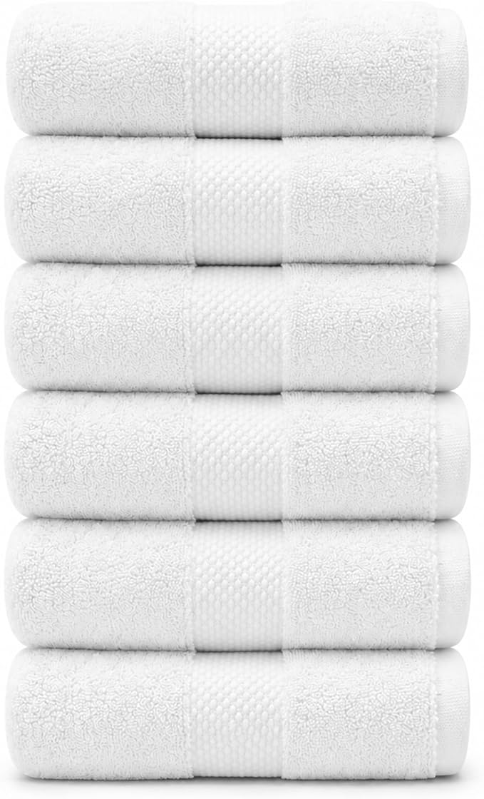TOWELTIQUE- Organic Cotton Plush Bath Towels Pack of 6 GOTS & Oeko- TEX Certified | Premium Soft, Absorbent & Quick-Drying Towels for Bathroom, Gym, Spa & Hotel Use – White