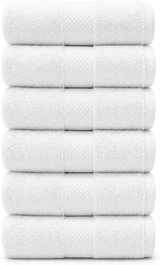TOWELTIQUE- Organic Cotton Plush Bath Towels Pack of 6 GOTS & Oeko- TEX Certified | Premium Soft, Absorbent & Quick-Drying Towels for Bathroom, Gym, Spa & Hotel Use – White