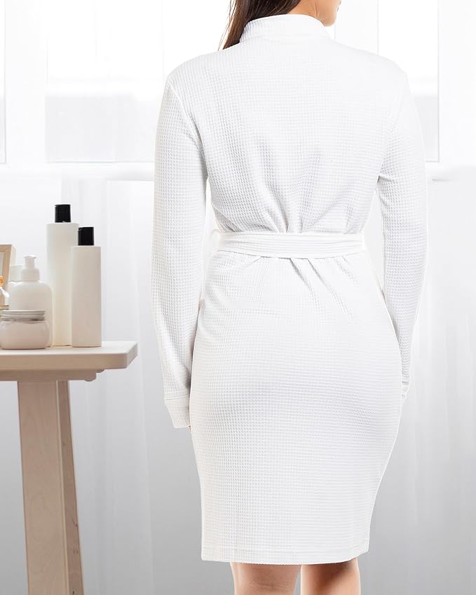 NY Threads Cotton Blend Waffle Robes for Women Knee-Length Bathrobe
