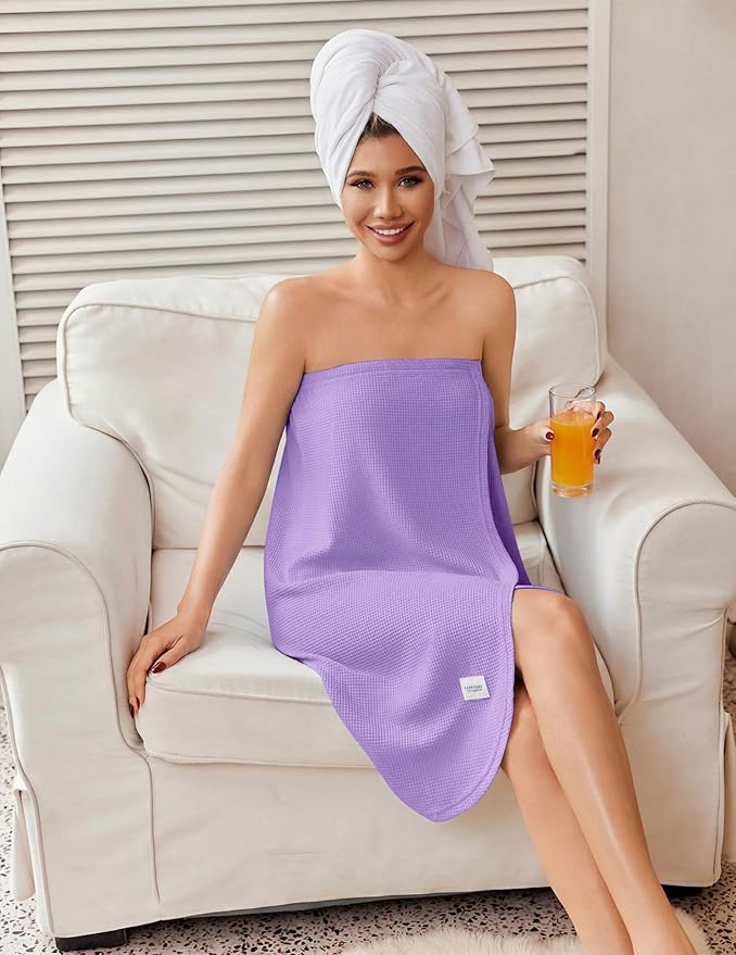 Ekouaer Waffle Robes For Women Bath Wrap Lightweight Shower Wrap 2026 Knee Length Spa Robe with Adjustable Closure S-XL