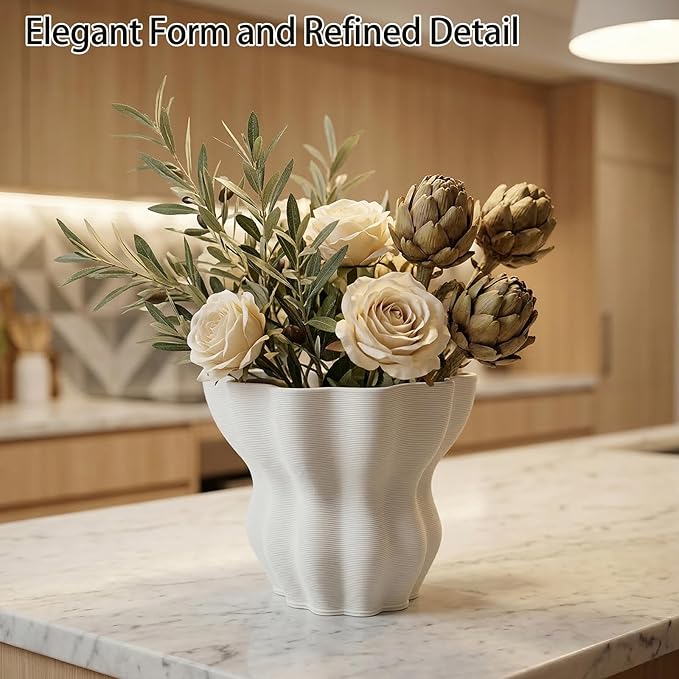 Contemporary White Ceramic Vase, Abstract Irregular Shape Sculptural Accent for Home Decor, Modern Artistic Centerpiece for Coffee Table or Bookshelf