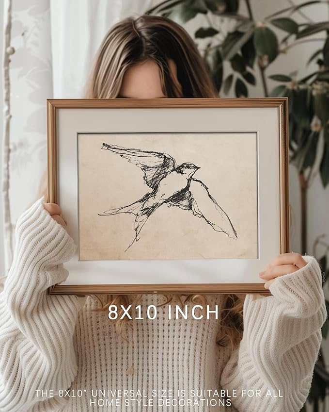 Vodefoad Vintage Barn Swallow Sketch Wall Art Decor Swallow Retriever Ink Drawing Canvas Prints Boho Neutral Line Art Farmhouse Style Wall Decor for Gallery Nursery Bedroom Bathroom Office - 8x10Inch Unframe