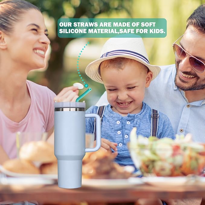 HEYSKAY Reusable Drinking Straws Replacement Bendy Silicone Straws Compatible with Stanley 20-40oz Tumblers and Other Brands with 2 Straw Brushes, Soft and Safe, Clear