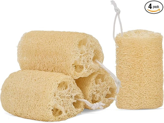 Natural Loofah Sponge 4 Pack, Organic Luffa Sponges Body Scrubber, Exfoliating Loofah Scrubber for Shower, Eco-Friendly Biodegradable Bath Loofahs for Men & Women