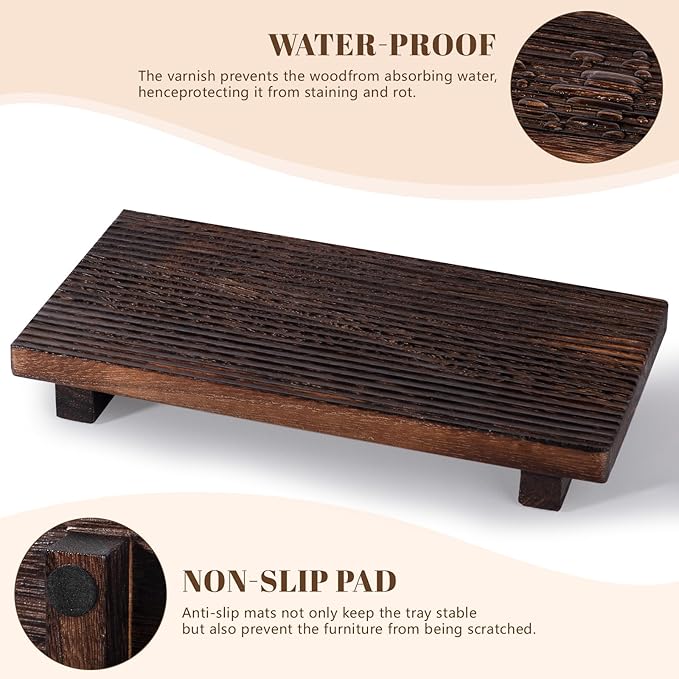Bathroom Tray Farmhouse Decor Pedestal Stand Wood Riser Display Kitchen Accessories Soap Holder for Sink, Counter, Vanity, 11 * 5.5 Dark Brown