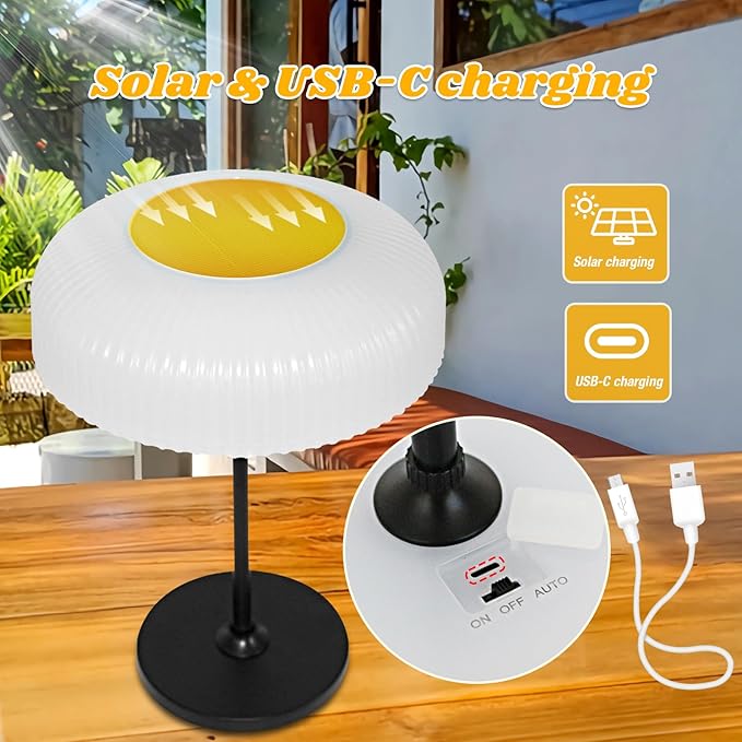 RAIN SPIRIT Solar Powered Table Lamp Outdoor,Desk Night Light Waterproof, Portable Cordless Rechargeable, Touch Color Changing- Gesture Control Lamp for Home,Bar,Bathroom,Patio, Garden