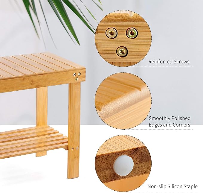 VaeFae Bamboo Shower Bench and Teak Shower Mat Bundle