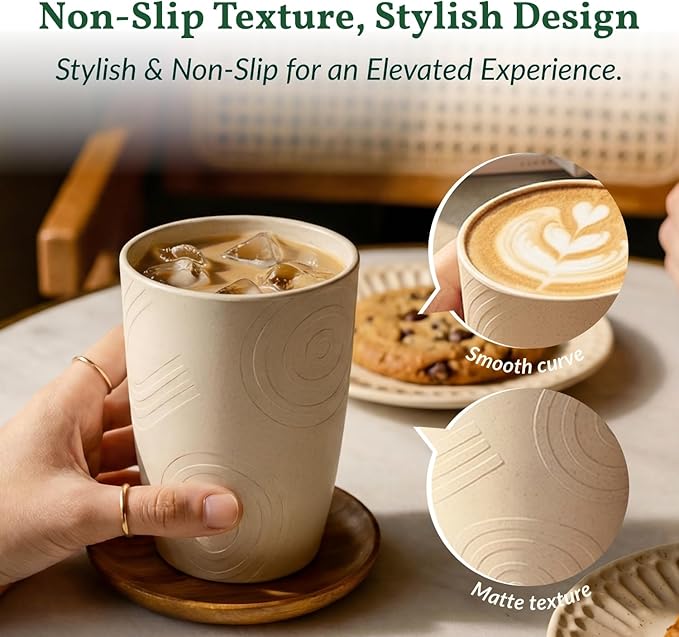 Homienly Premium Wheat Straw Cups Set of 6, Reusable 16oz Water Glasses Lightweight and Unbreakable Drinking Cups,Alternative Plastic Cup Dishwasher Safe Cups for Home and Outdoor - GreyStone