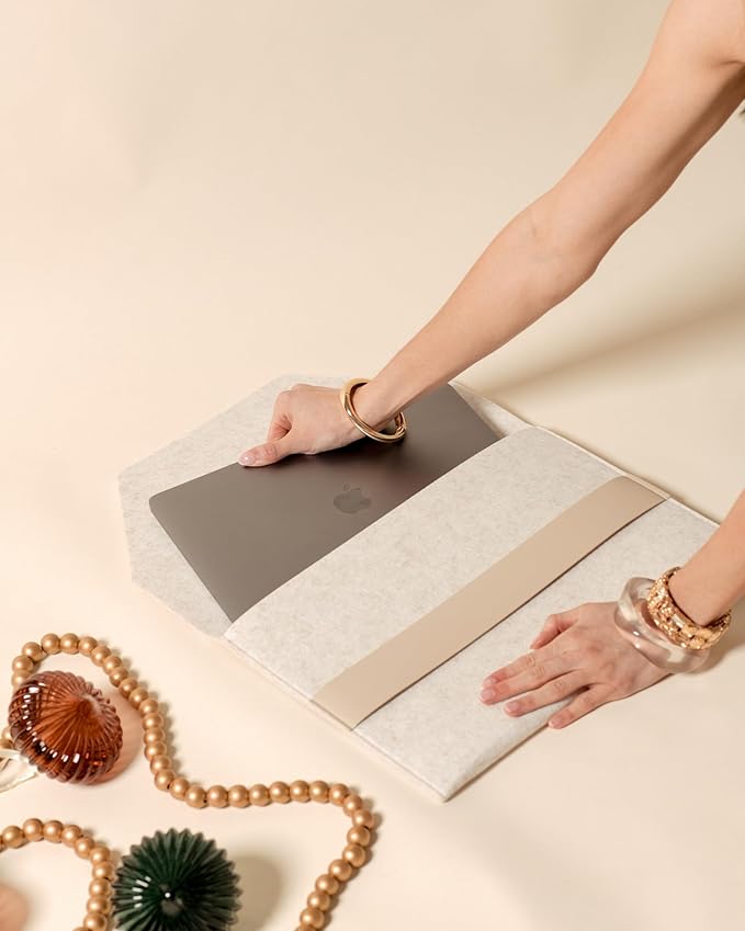 SortJoy Felt Laptop Sleeve and File Folder - Sleek and Durable Protective Case for Laptops and Documents, Perfect for Work, School, or Travel, Fits Devices Up to 15 Inches (Stone, Oatmeal)
