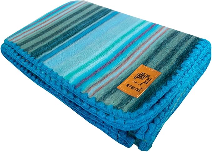 ALPAKITAS Alpaca Wool Blanket – Throw Size, 64 x 45 Inches – Warm & Lightweight – Couch, Bed, or Outdoor Blanket – Light Turquoise