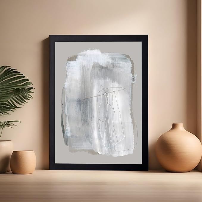 Monem Art Abstract Minimal Brushstroke Print - Scandinavian Neutral Line Art Poster - Wall Decor for Living Room, Bedroom or Office - 16x20 Black Framed Wall Art by Mareike Bohmer