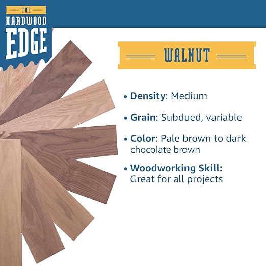 Walnut Hardwood Planks - Walnut Wood for Unfinished Wood Crafts - 1/4’’ (6mm) 100% Pure Hardwood - Laser Engraving Blanks - Hardwood Planks for Crafts (1/4″ x 4 1/2″ x 18″, 8)