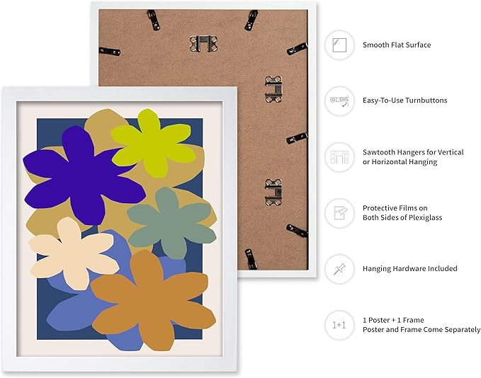 Monem Art Colorful Abstract Floral Shapes Print - Modern Minimalist Flower Art Poster - Wall Decor for Living Room, Bedroom or Office - 16x20 White Framed Wall Art by Rs Lab Studio