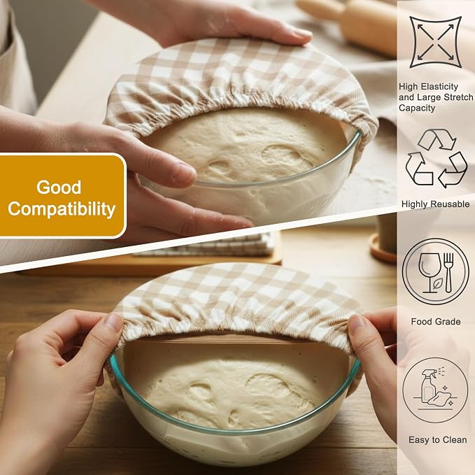 3 Pcs Reusable Bowl Covers for Bread Proofing Beeswax Bowl Covers Reusable 8/10/12 Inch, 100% Organic Cotton, Elastic Cover for Sourdough Bread, Dough Proofing & Food Storage