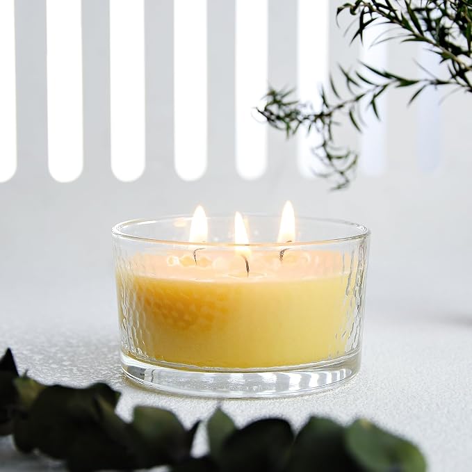 3-Wick Beeswax Candles in Glass Jar, Pure Natural Handmade Beeswax Candles, 4oz - 22-Hour Lasting Candles for Home (Pack of 2)