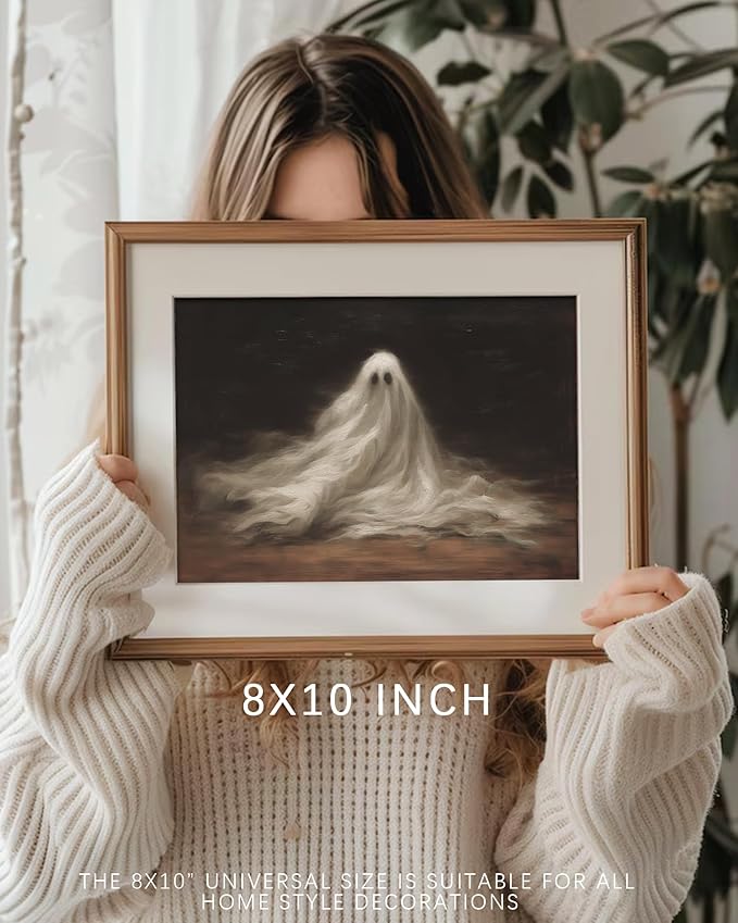 Vodefoad Vintage Cute Ghosts Decor Halloween Painting Spooky Silhouette Ghost Haunted House Art Victorian Ghost Posters Pictures for Living Room, Bedroom, Bathroom, halloween Room decor - 8x10 Inch Unframed