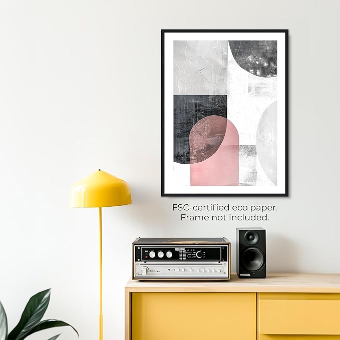 Moonow7 Neutral Abstract Wall Art Prints in Blush Pink, Grey, and Black, for Living Room, Bedroom, Entryway, and Kitchen, Modern Minimalist Decor Unframed Size 18x24 / 45x60 cm