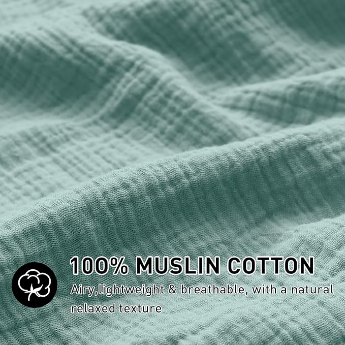 EMME Muslin Cotton Duvet Cover Set Queen Size Linen Like Soft Breathable Lightweight Summer Comforter Cover Set with Zipper Closure (Teal, Queen, 90"x90")
