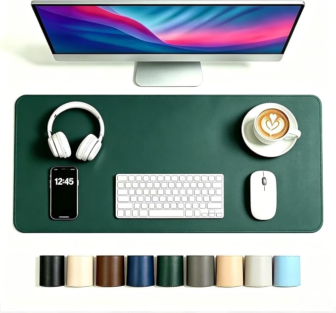 Non-Slip Leather Desk Pad, Waterproof Laptop Computer Table Keyboard Mat, Table Protector Blotter Surface, Large Mouse Mat for Office/Work/Home/Decor(Dark Green, 27.5" x 35")