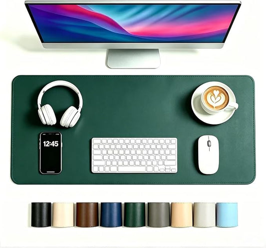 Dual-Sided Desk Mat - Leather Table Protector, Large Mouse Mat & Writing Surface for Office/Home, Dark Green (25.5"x37.5")