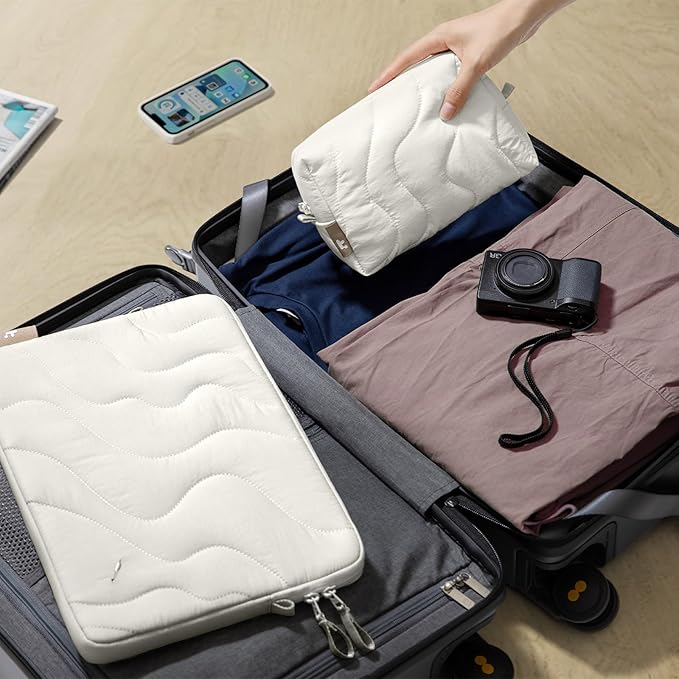 tomtoc 360 Protective Puffy Laptop Sleeve Kit for 14-inch MacBook Pro M5 2026 A3426 A3427/M4/M3/M2/M1 Pro/Max A3434 A3112, Quilted Soft Puffer Computer Bag with Tech Pouch for 13.8" Surface Laptop 7