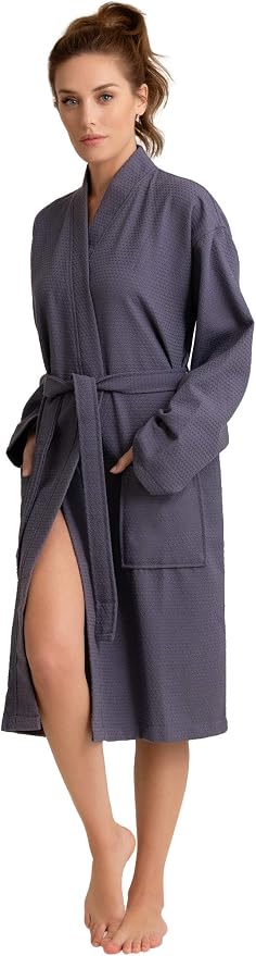 Women's Personalized Luxury Cotton Bathrobe-Customizable Waffle Lightweight Robe-Soft & Absorbent