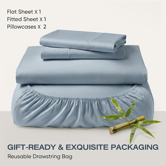 Real 100% Viscose Derived from Bamboo Sheets Set Full Size for RV Camper, Cooling & Silky Soft for Hot Sleeper, Luxury with Breathable Fabric, 18" Deep Pocket with Corner Straps (Sterling Blue, Full)