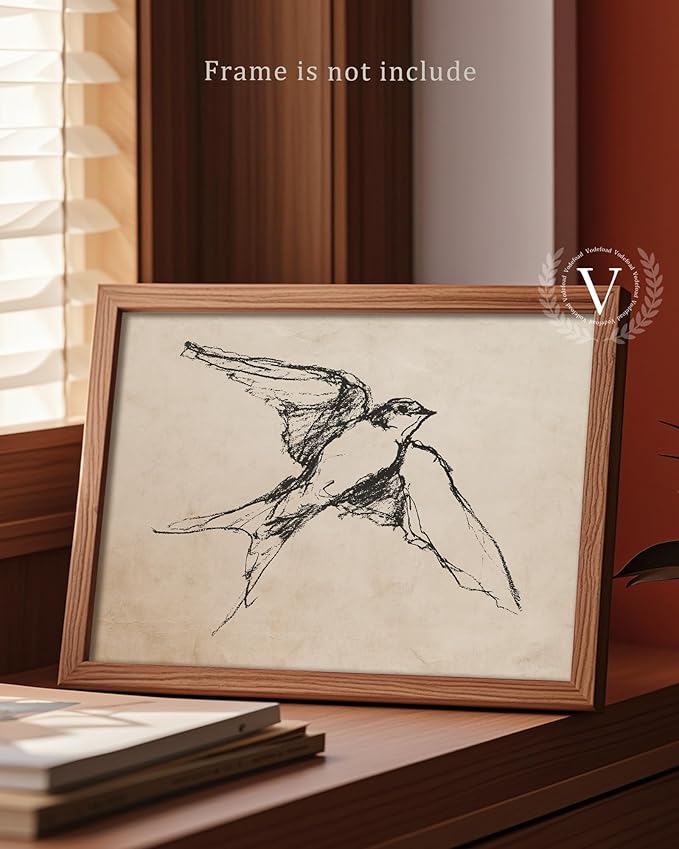 Vodefoad Vintage Barn Swallow Sketch Wall Art Decor Swallow Retriever Ink Drawing Canvas Prints Boho Neutral Line Art Farmhouse Style Wall Decor for Gallery Nursery Bedroom Bathroom Office - 8x10Inch Unframe